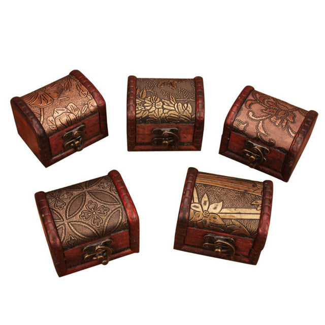 Retro Small Wood Lock Box Storage Jewelry Bracelet