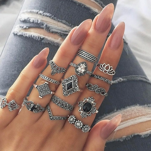 Retro Vintage Ring Set Gothic Style Alloy Rings Hiphop For Women Punk