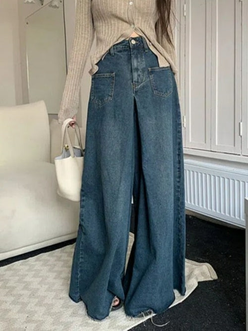 Damen Loose Jeans | Jeans Wide High Waist Koreanisch - S-4xl