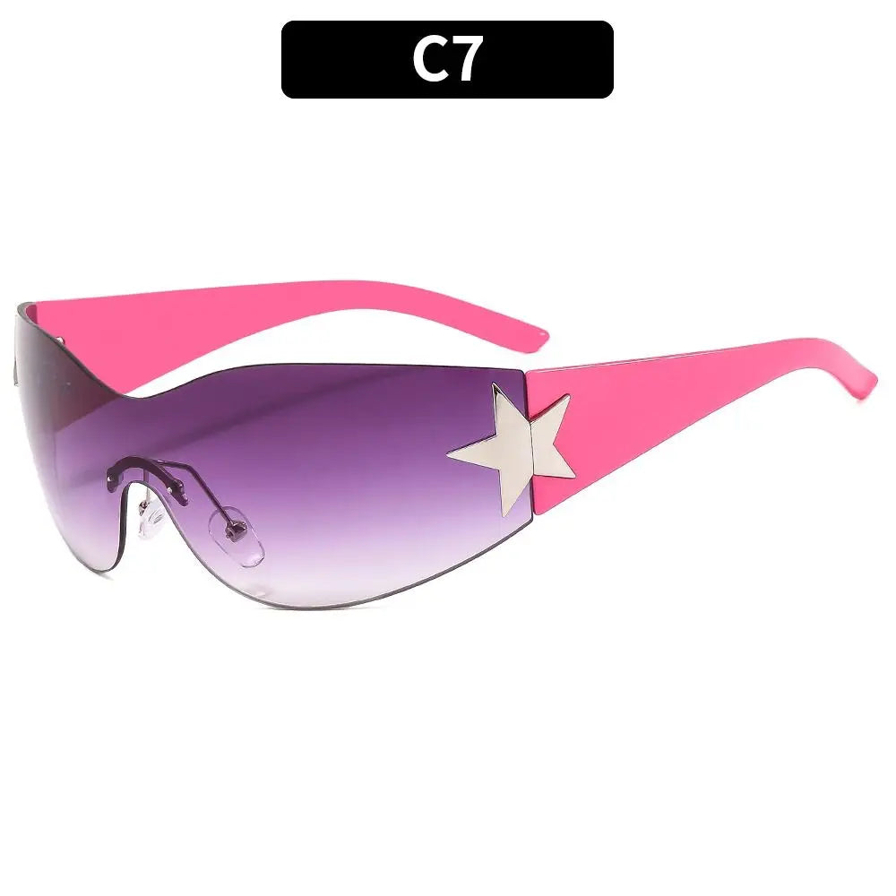 Fashion Punk Y2K Sunglasses for Women Men Trendy Wrap Around Sun Glasses Shades Star Decoration Eyewear UV400 Goggles