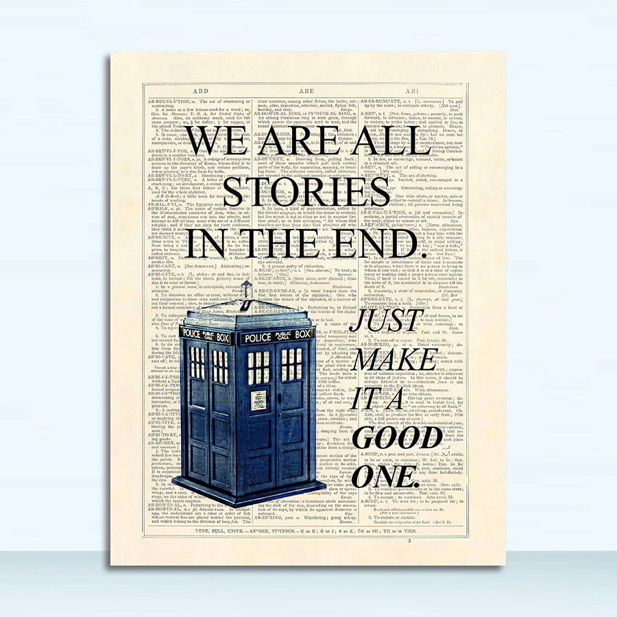 All Stories In The End Dictionary Page Art Canvas Painting Picture Home Decor Dr Who Classic TV Show Poster Prints Tardis We Are