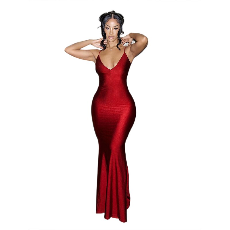 Smooth Fabric Slip Maxi Dress Women Solid Sexy Ruched Cleavage Body-shaping Robe female Hipster Dresses Vestido Outfits