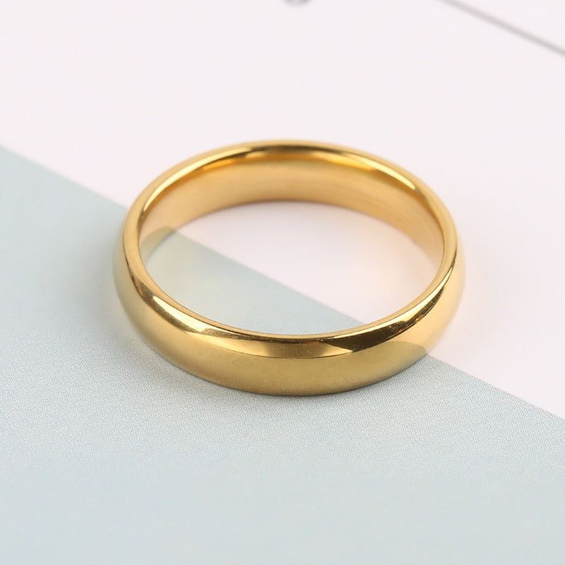 Simple Smooth Stainless Steel Rings Classic Gold Color Couple Rings for Women and Men Wedding Engagement Jewelry