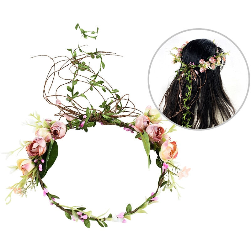 Women Girls Flower Headband Bride Flower Crown Hairband Hair Accessories Wedding Party Spring New Wreath Headpiece Headwear
