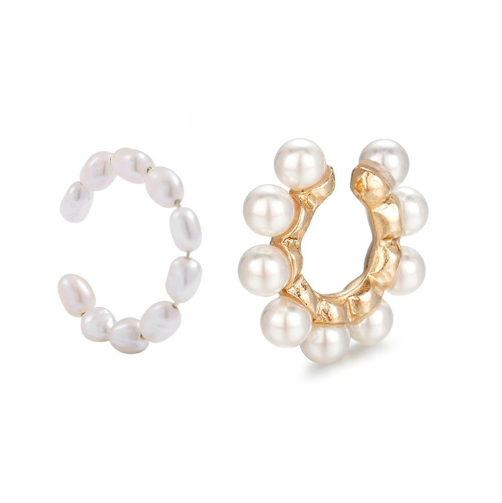 Pearl Ear Cuff Bohemia Stackable C Shaped CZ Rhinestone Small Earcuffs Clip Earrings for Women Jewelry