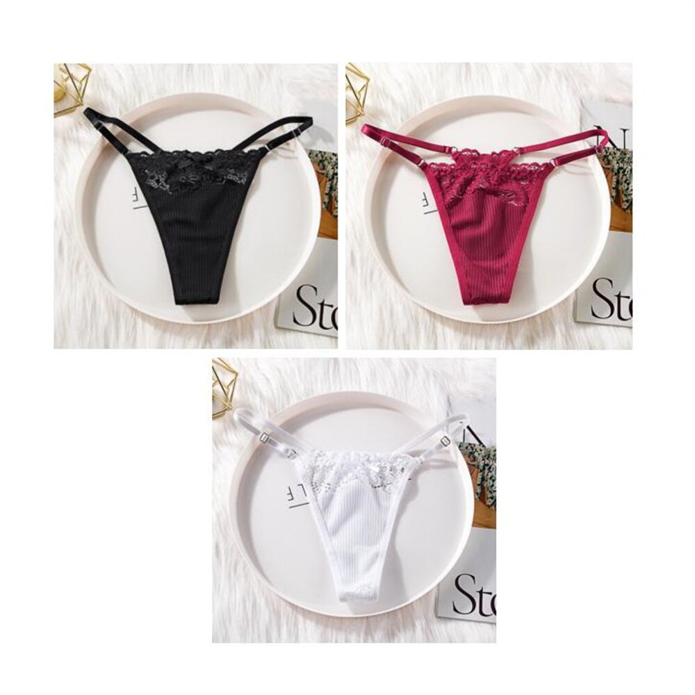 3 Pcs "Adjustable" Lace Thong Panties T Back Lingerie Soft Women Sexy Underwear Breathable Low Waist Girls G-string