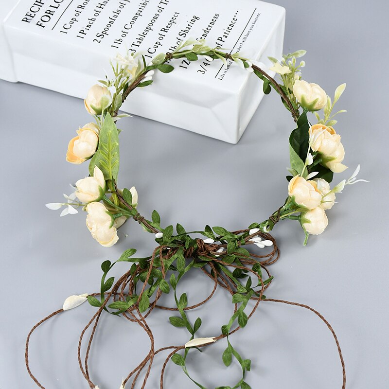 Diadema con corona de flores, guirnalda de rosas, bandas para el pelo, aro Floral para el pelo de boda, decoración para fiesta de vid de hoja para mujer