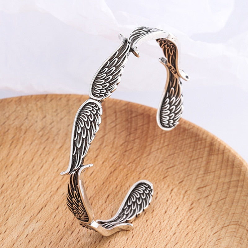 Silver Feather Cuff Bracelet for Men Women Vintage Adjustable Bracelet Bangle Jewelry