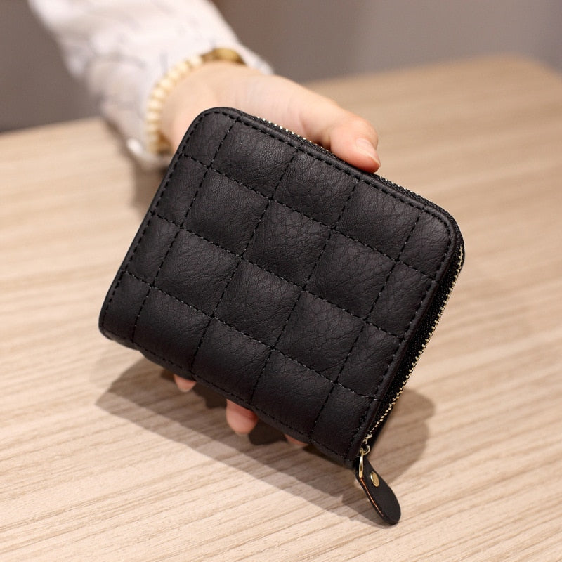 Women Short Wallets PU Leather Female Plaid Purses Nubuck Card Holder Wallet Woman Small Zipper Wallet With Coin Purse