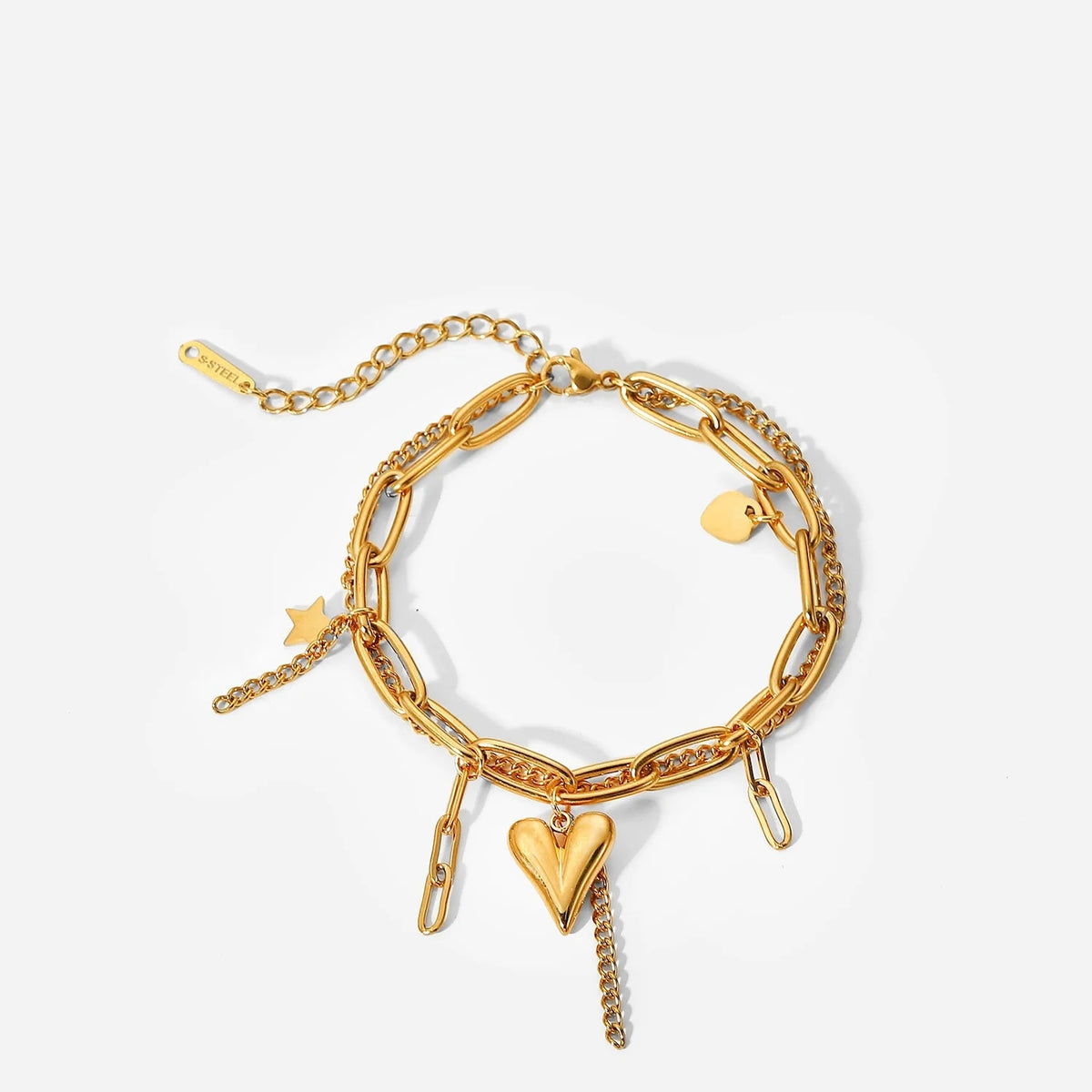 Stainless Steel Star Heart Layered Bracelets For Women Suqare Link Chain bracelet femme acier inoxydable Jewelry