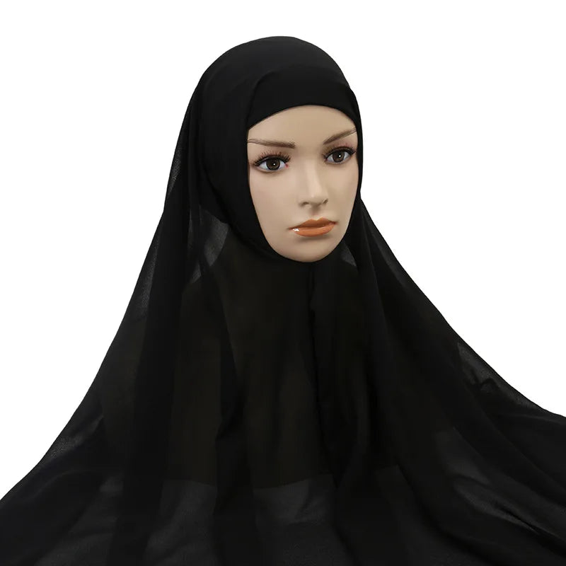 Muslim Women Chiffon Hijab With Cap Bonnet Instant Chiffon Hijab Pinles Shawl Head Scarf Under scarf Caps Cover Headwrap
