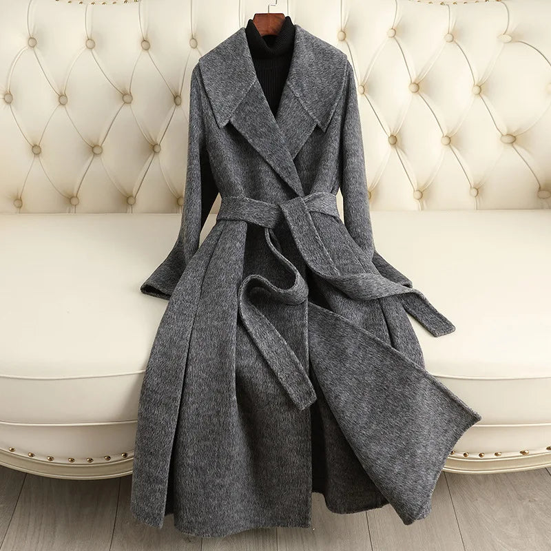Double Sided 100%Wool Coat Women Solid Elegant Autumn Winter Jacket 2023