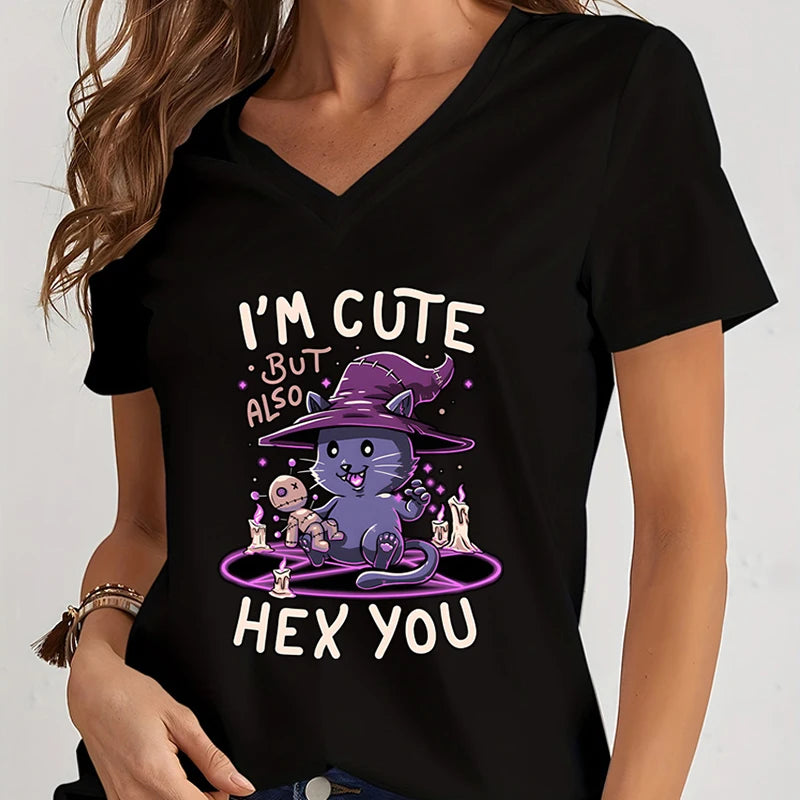 Fashion Trend Graphic Tee T-shirt I'm Cute But Also Hex You Women Short Sleeves Y2k Tops Fashion Clothing Cat Oversized T Shirt