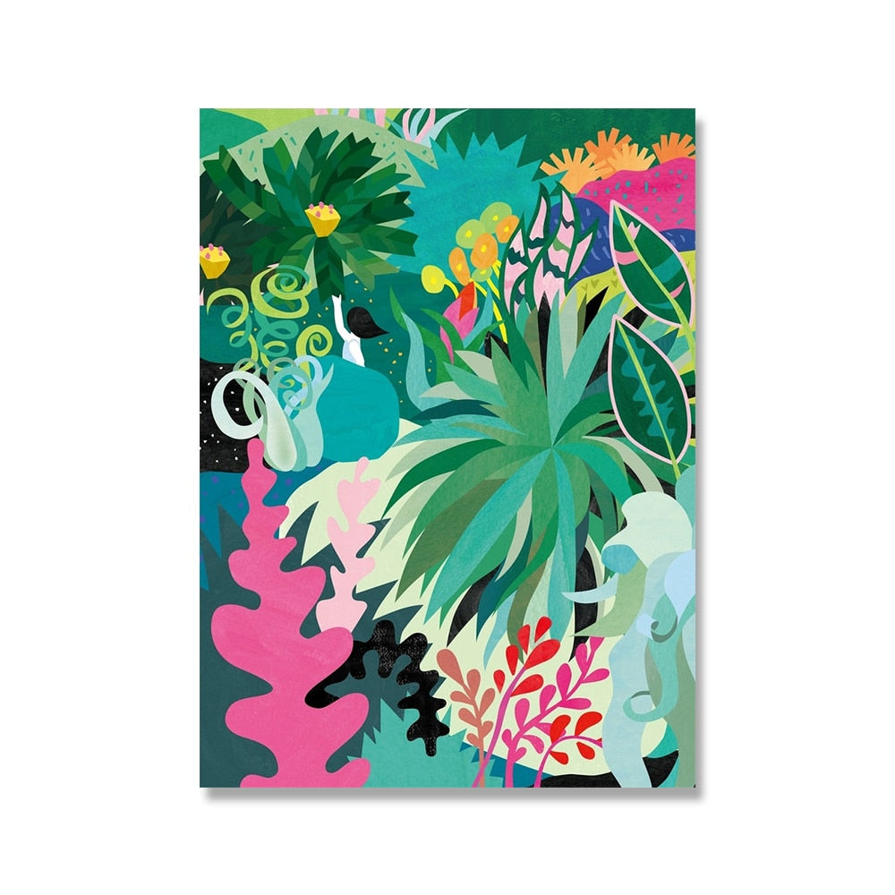 Botanischer Garten-Kaktus-Dschungel-Wand-Kunst-Leinwandgemälde, Farbe, abstrakte Pflanzen, nordisches Poster und Drucke, Bild, moderne Heimdekoration