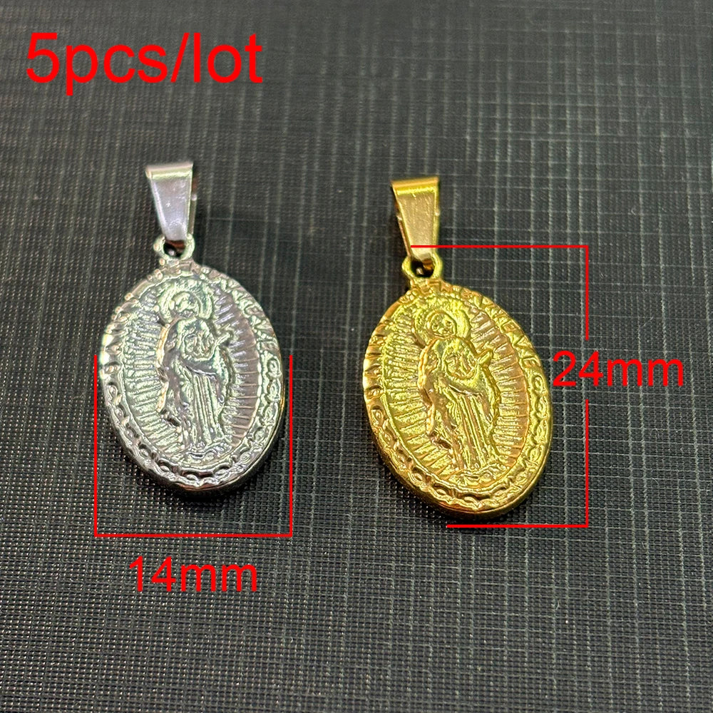 5pcs Stainless Steel Jesus Christian Talisman Pendant Virgin Mary Charms For For Making DIY Jewelry Accessories