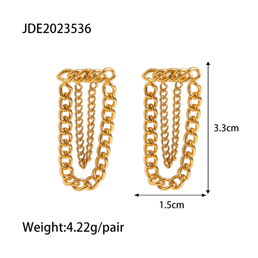 Fashion PVD Gold Plated Chain Tassel Chic Drop Dangle Earring 2023 Trend Hypo-Allergenic Stainless Steel Jewelry