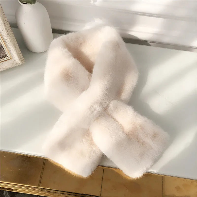 Korean Winter Faux Rabbit Fur Women Scarf Soft Plush Snood Scarves Solid Color Neck Collar Warmer Stuff Christmas Gift