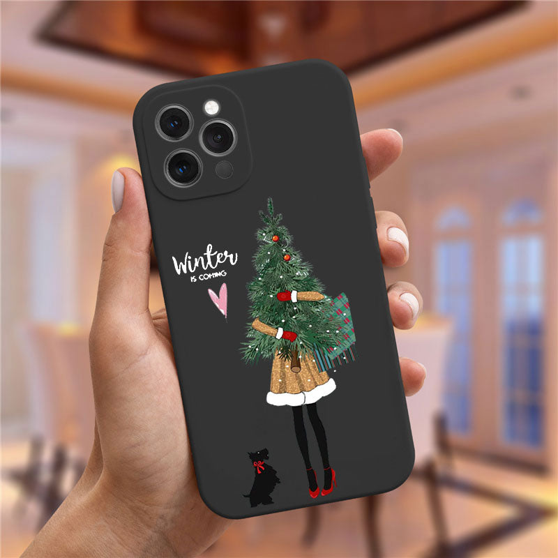 Christmas girl black Soft Phone Case For iPhone 14 Pro Max 13 11 12 Pro Max XS Max XR 8 7 Plus Christmas and New Year gift Cover