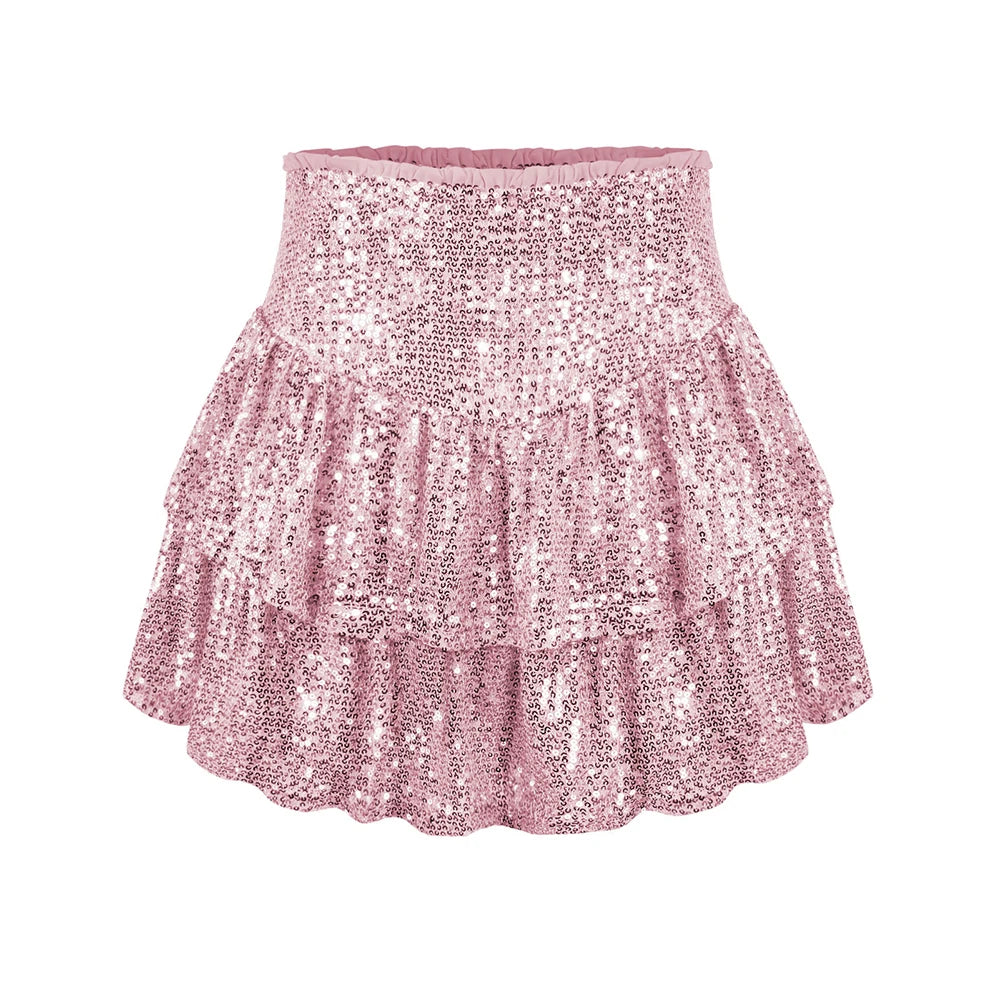 New Female Girl Party Sequin Layered Ruffle Mini Skirt For Women Y2K EMO Fairycore Sexy Purple Skirt Clothes Free Shipping TS028
