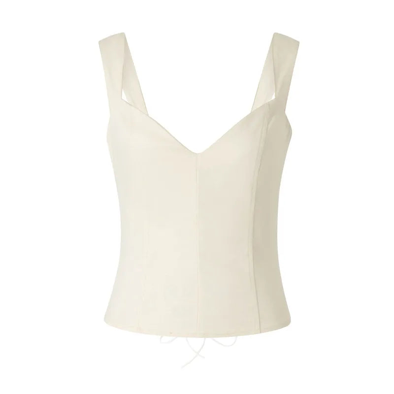 Gaono Women Sleeveless Off Shoulder V Neck Camis Elegant Crop Tank Top Low Cut Backless Camisole Crop Vest Streetwear