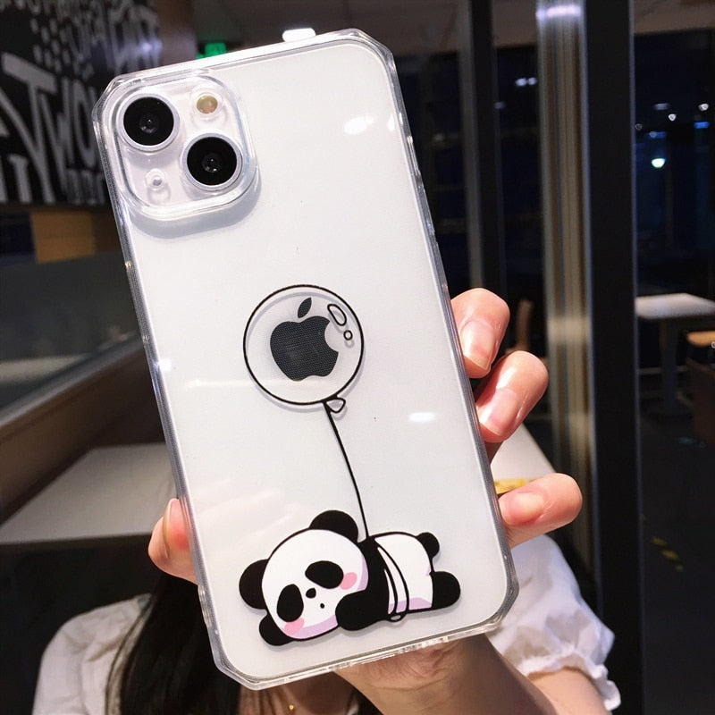 Cartoon Cute Transparent Panda Phone Case For iPhone 11 12 13 Pro Max XS X XR 7 8 Plus Shockproof Bumper Back Cover