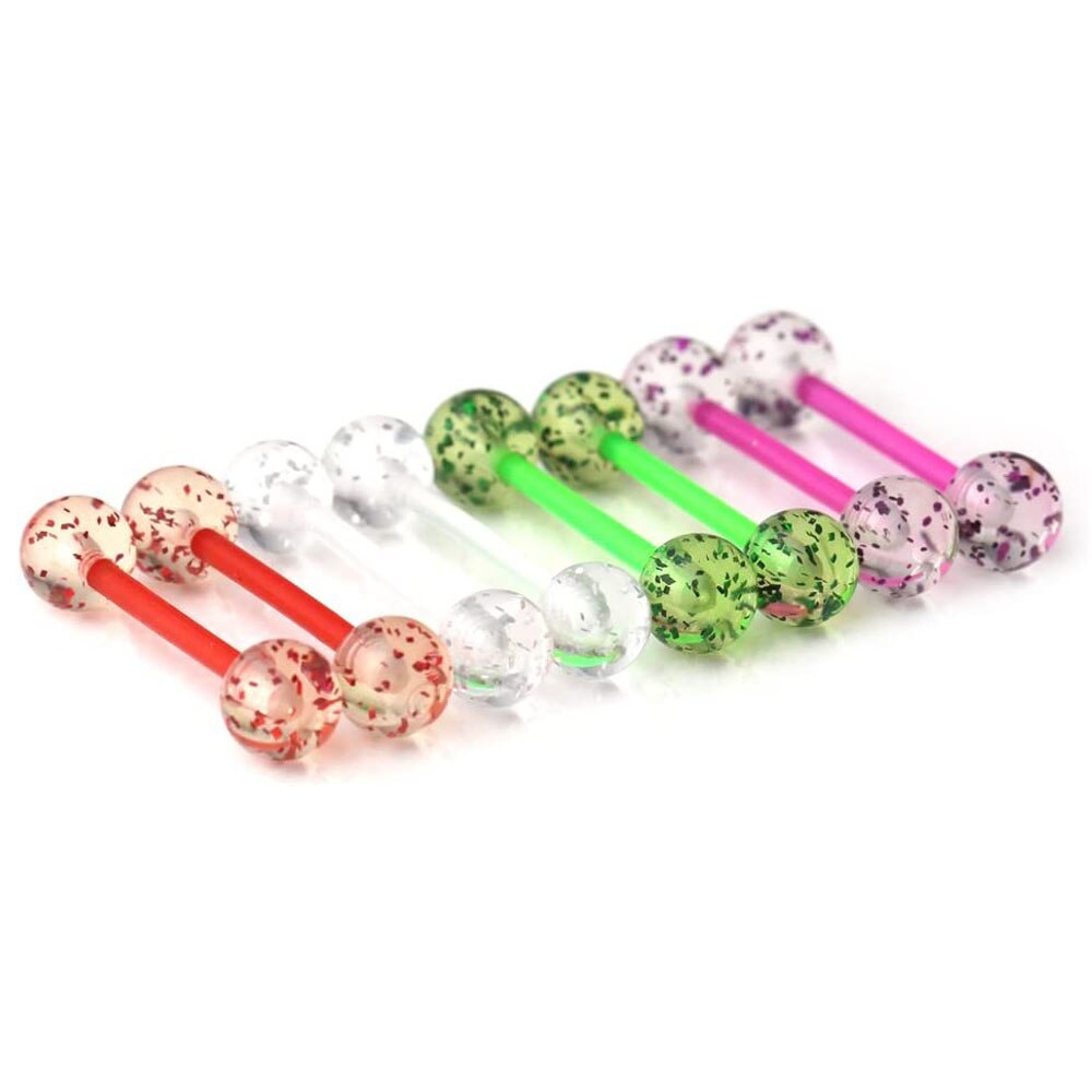 8PCS 14G 16mm Glitter Acrylic Nipple Tongue Barbell Ring Body Piercing Jewelry Retainer
