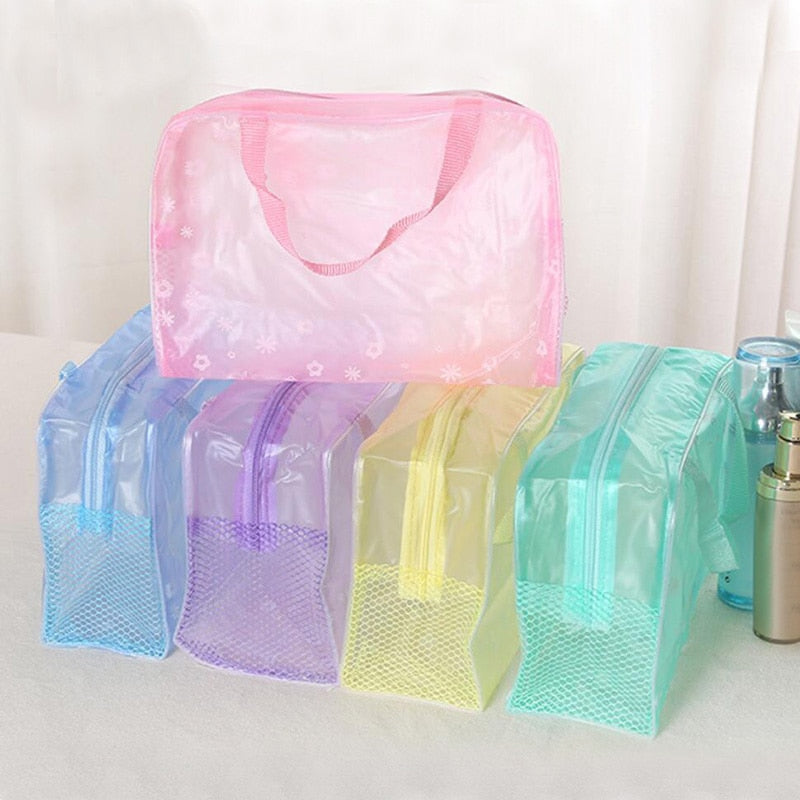 1 bolsa de cosméticos transparente de PVC, bolsa de maquillaje transparente para mujeres y niñas, estuche de belleza impermeable con cremallera, neceser de viaje, bolso de mano