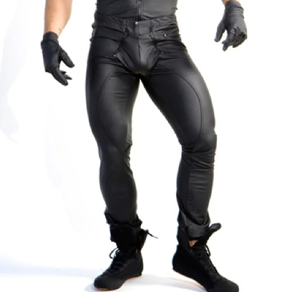 Men's Leather Trousers PU Leather Legging Wet Look Skinny Pouch Open Pants Pants Clubwear Tights Punk Clothing