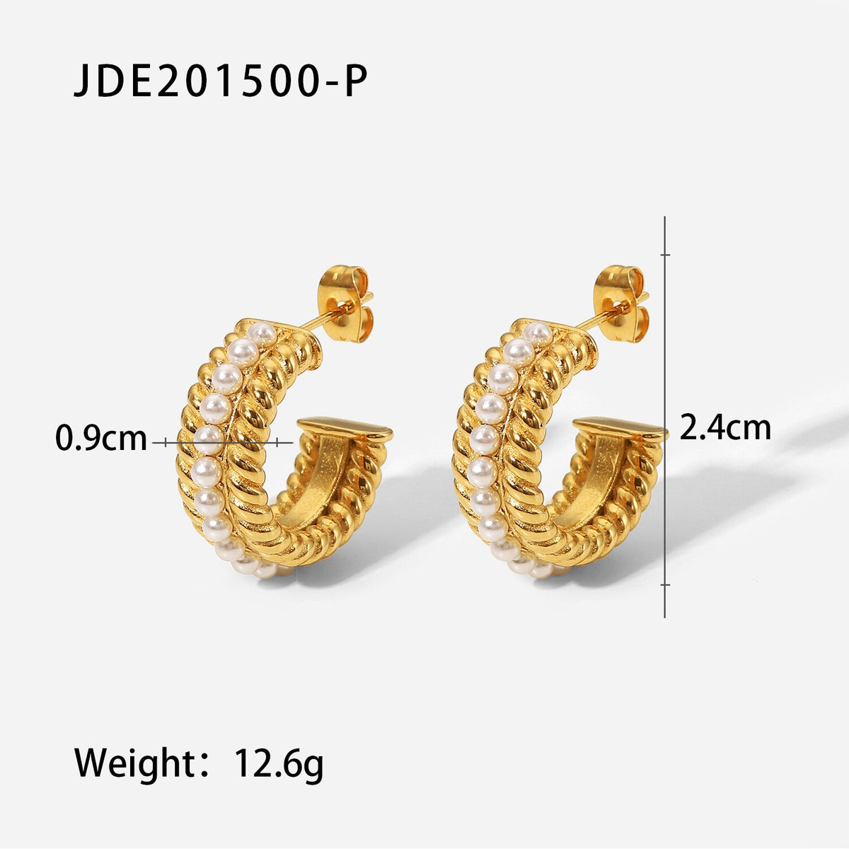 Three Layer Twist Imitation Pearl Zircon Inlaid Stainless Steel Gold Plated Jewelry CC Shape Stud Earrings for Women