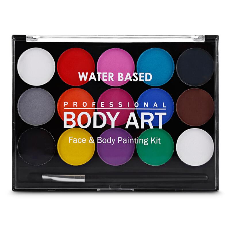 15 colores pintura facial y corporal aceite de pintura de agua segura no tóxico con pincel herramientas de fiesta de maquillaje de Navidad y Halloween