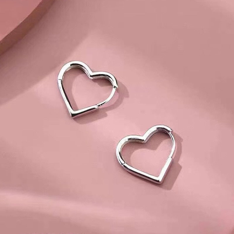 Simple Design Silver Color Hollow Heart Hoop Earrings For Women Brand Ear Cuff Piercing Vintage Earring Gift
