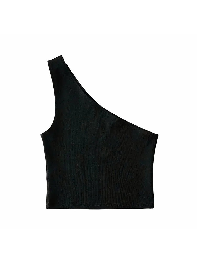 One Shoulder Cropped Tanks Top Women Summer Sleeveless Tanks Camis Sexy Oblique Collar Elastic Corset Slim Crop Tops Tube Lady