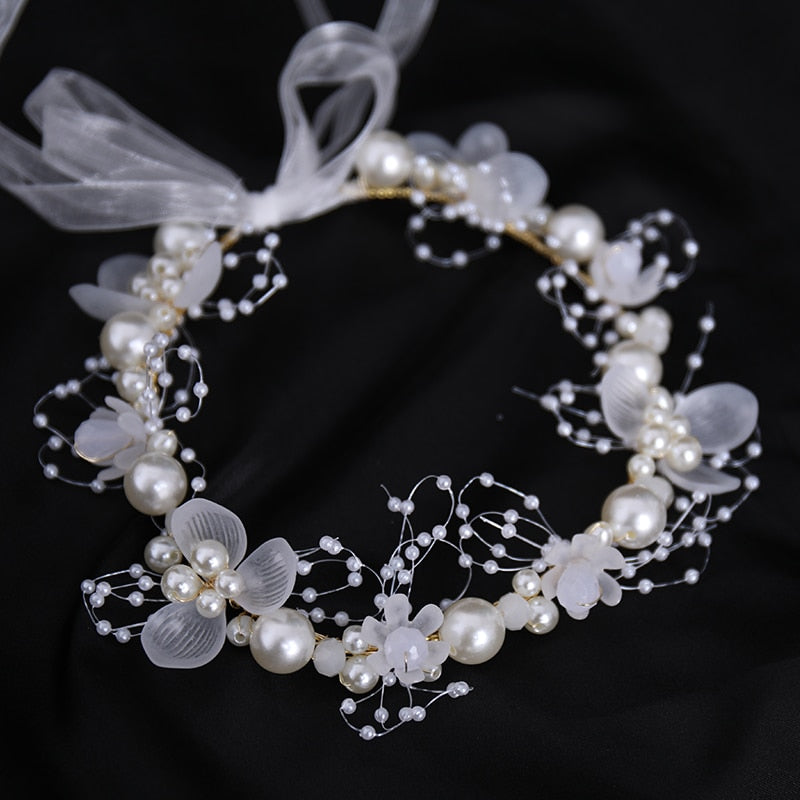Elegantes Mädchen-Brautstirnband imitierte Perlenhaar-Kopfschmuck-Blumenkranz-Braut-Girlanden-Kopf-Band-Hochzeits-Stirnband-Haarschmuck