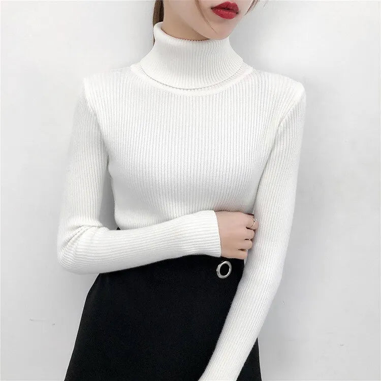 Women Sweater Pullover Winter Knitted Turtleneck Long Sleeve Slim Jumper Tops Ladies Casual Shirts Soft Warm Y2K Clothing
