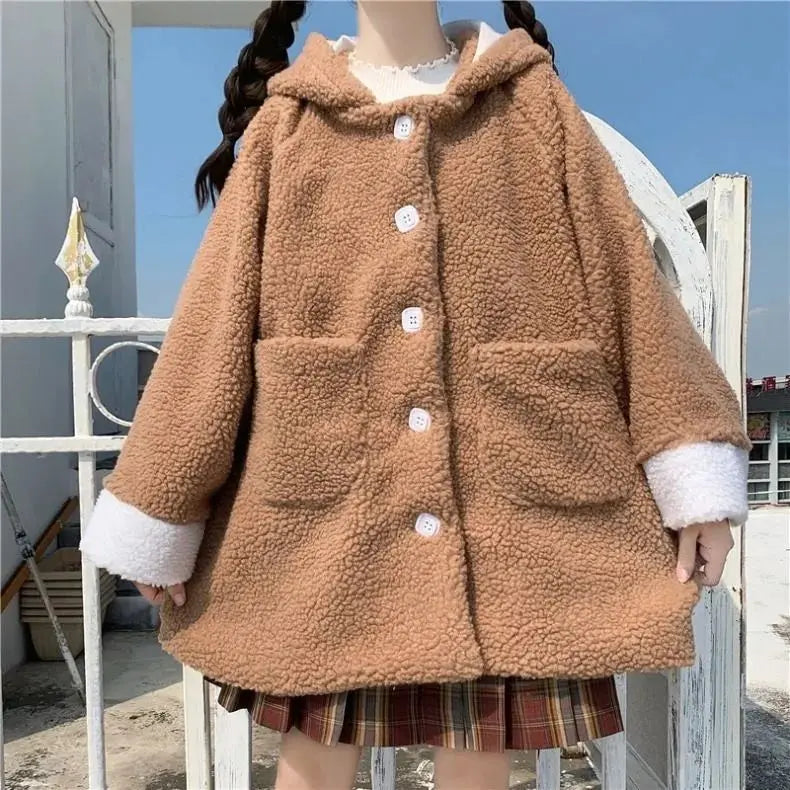 Autumn and Winter Cute Little Bear Sweater Coat Women Instagram Versatile New Japanese Loose Student Casual Plush Large Coat Top