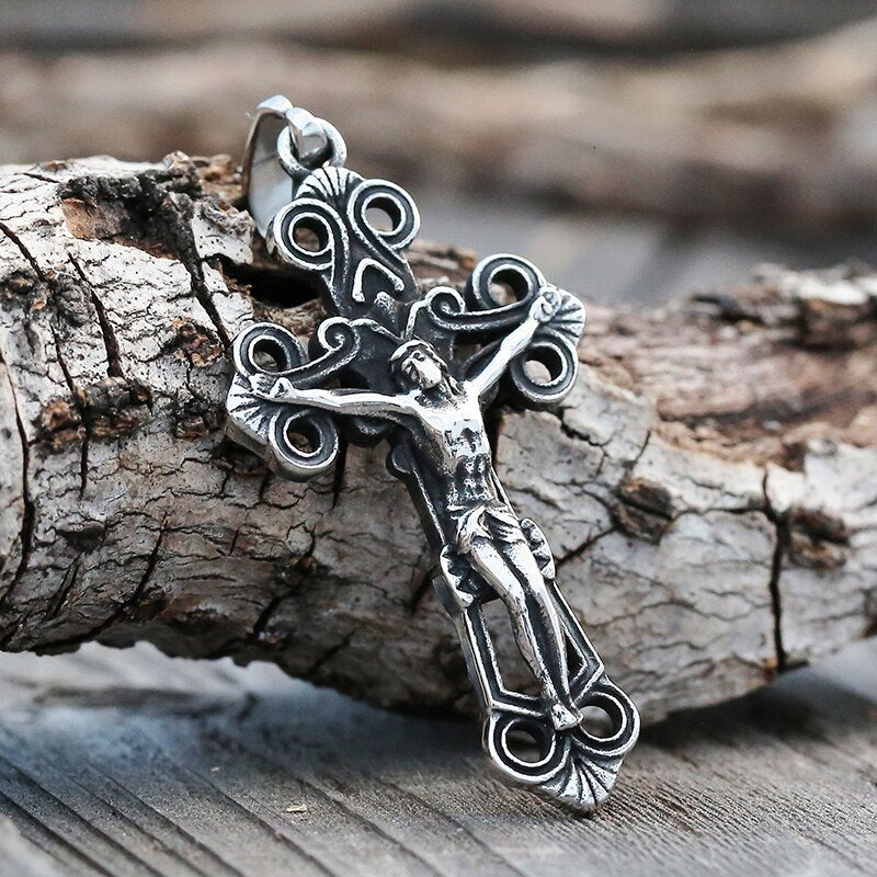 Creative Design Jesus Cross Pendant Mens Stainless Steel Crucifix Eastern Orthodox Chain Necklace Jewelry Casual Gift