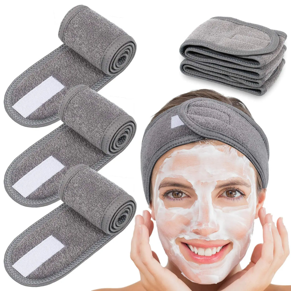 4 Packs Spa Facial Headband Head Wrap Terry Cloth Adjustable Bandanas Shower Hairband Stretch Towel for Bath Make Up Yoga Sport
