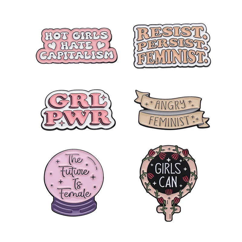 4-7PCS/SET Quotes Banner Enamel Pins Set Custom Cartoon Cool Slogan Brooch Lapel Badge Feminism Punk Jewelry for Friends