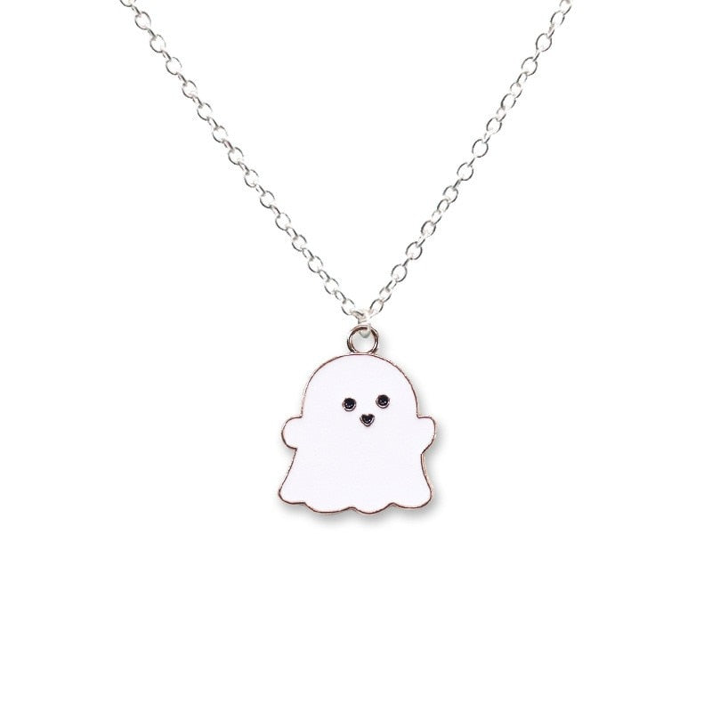 Cute Black And White Ghost Pendant Necklaces For Women Men Best Friend Lovely Ghost Pendant Couple Necklace Jewelry