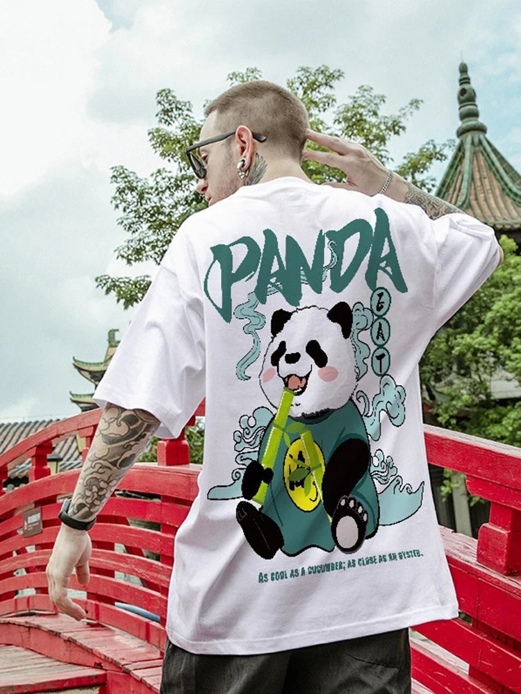 2023 Hip Hop Tees T-Shirt Chinese Style Panda Harajuku Loose Men T Shirt Casual Summer New Oversized Male Punk Clothes