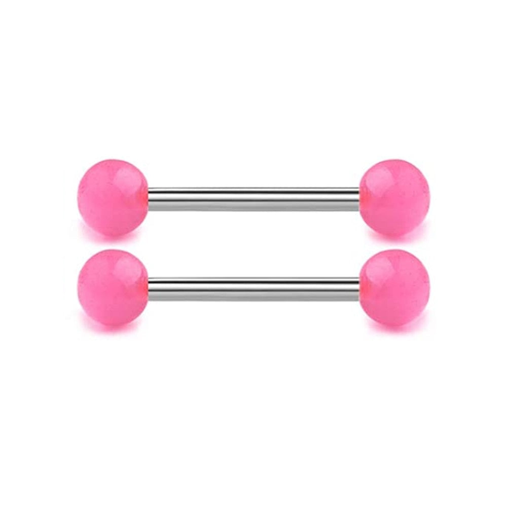 12pcs Tongue Nipple Rings Nipplerings Straight Barbell Surgical Steel Viper Tip Piercing Piercing Bar Flexible Retainer Pink 14G