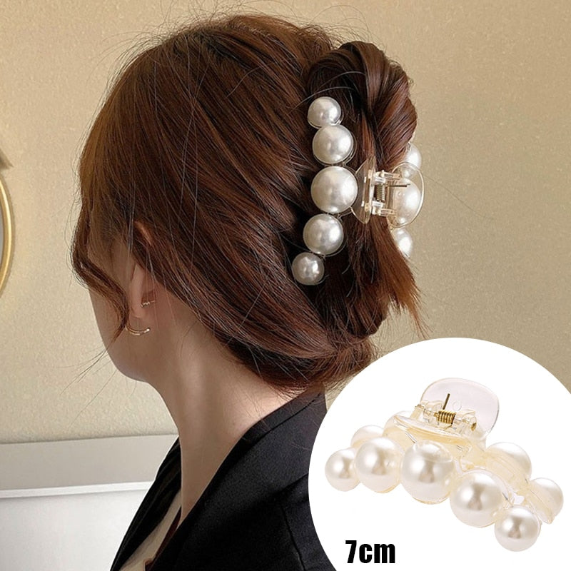 Pearl Hair Claw Set Clip for Women Gold Color Hairpins Metal Hair Accessories Geometric Hollow Pincer Barrette Crystal Clip Big