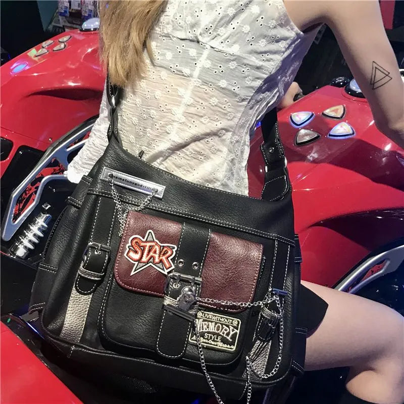 HAEX Vintage Women Messenger Bag Fashion Y2K Chains Bolso Mujer  New Subculture Punk Aesthetic Crossbody Shoulder Bags Femme