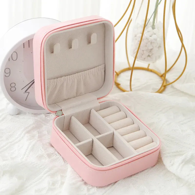 1pcs Single Layer Storage Box Ladies Travel Leather Jewelry Box Classic Black Pure White Fashion Pink Storage Box
