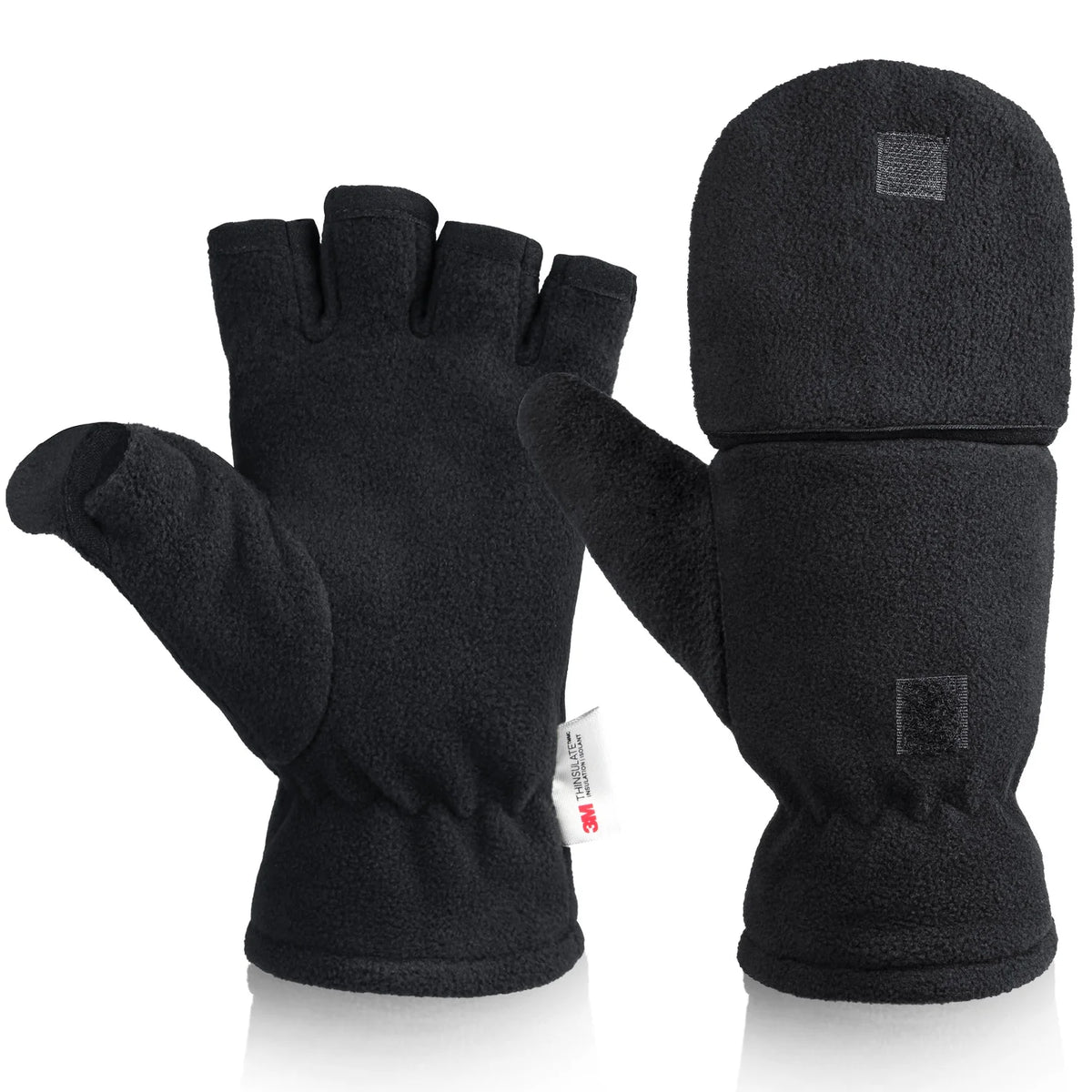 OZERO Winter Warm Gloves Fingerless Thermal Mittens Windproof Insulated Polar Fleece Outdoor Ski Racing Gloves For Men And Women