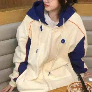 Preppy Style Zipper Hoodies Women Harajuku Kpop Oversized Hooded Sweatshirts Vintage Casual Thin Tops Sport Jackets Y2K