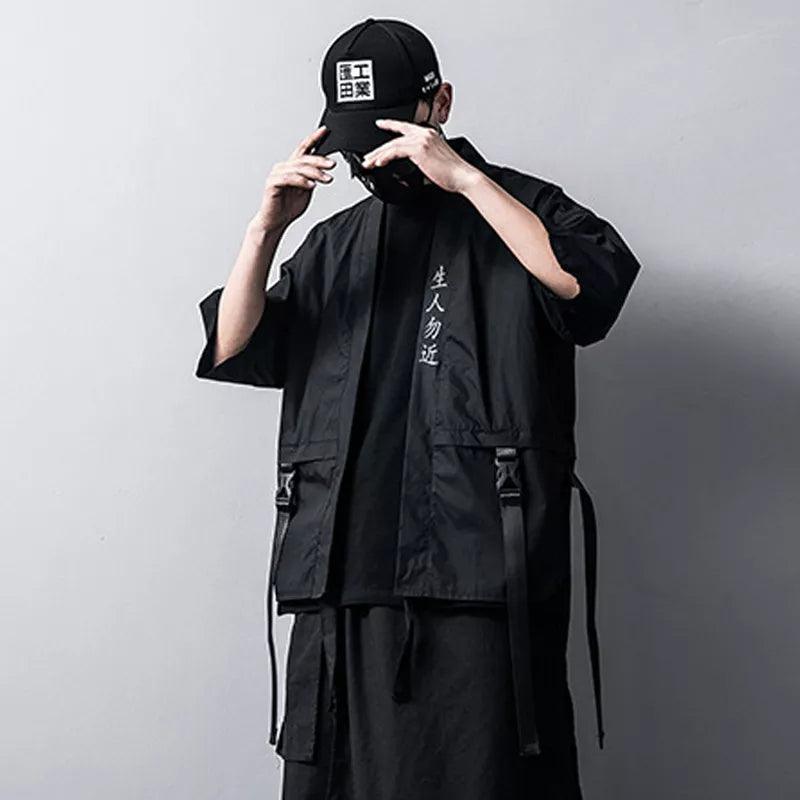 Japanese Fashion Men Taoist Robes Techwear Casual Cardigan Short-sleeved Women Male Shirt Thin Harajuku Streewear Punk Clothes