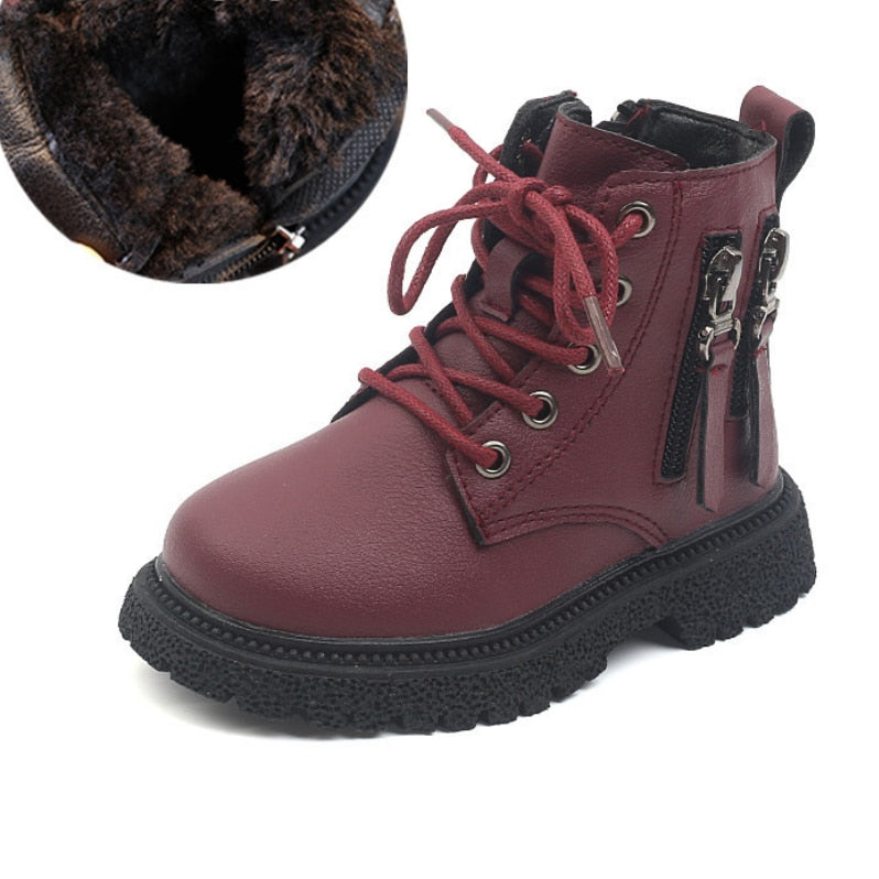 Rubber Boots for Children Boys Tide Boots Autumn Winter Warm Cotton Ankle Boots for Kindergarten Girls Kids Boots Double Zip 21-30
