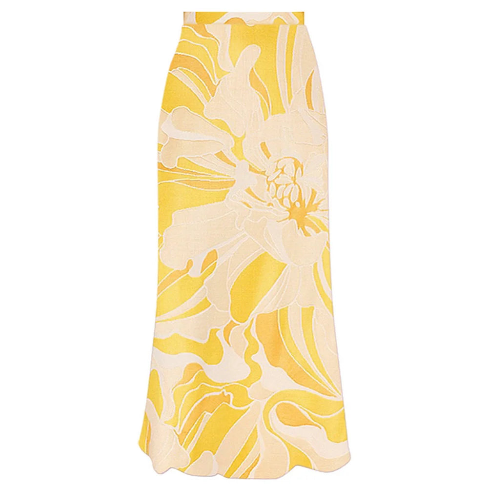 Yellow 3D Flower One Piece Swimsuit and Skirt for Women 2024 New Strapless Swimwear Female Bandeau Beach Bathing Suit