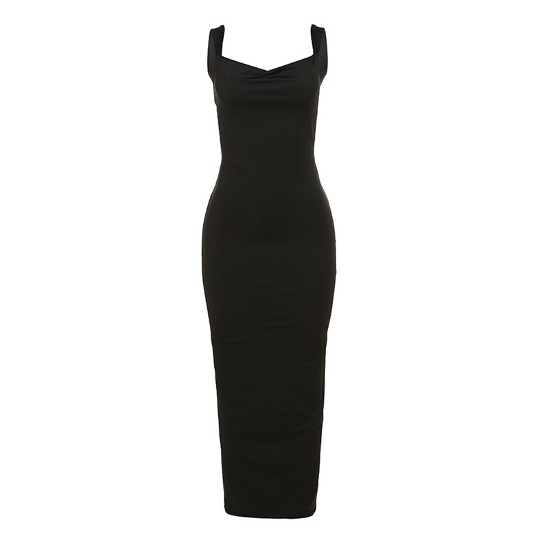 Solid Color Super-skinny Maxi Dress Women O-neck Sleeveless Backless Streetwear Sexy Female Tight Dresses